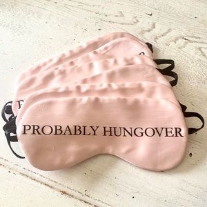 Set of 6 satin light pink and black “probably hungover” eye masks.
